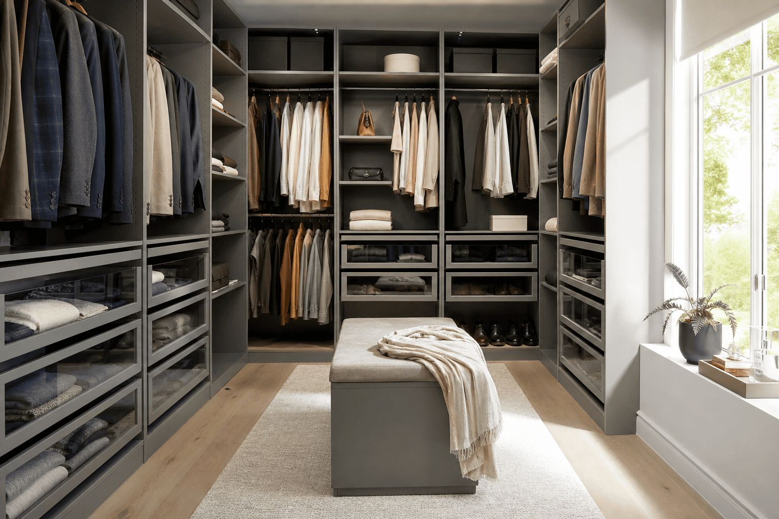 Large walk-in closet with extensive organized storage